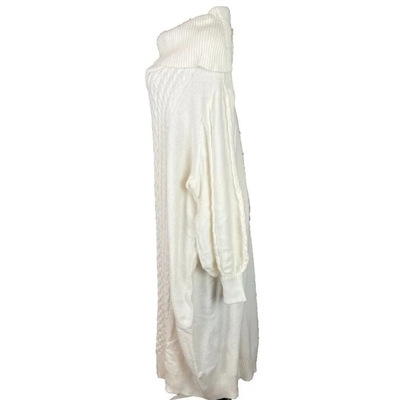 Roaman's +30/32 Eggshell Textured Detail Cowl Neckline Long Sleeve Sweater Dress - Picture 4 of 6